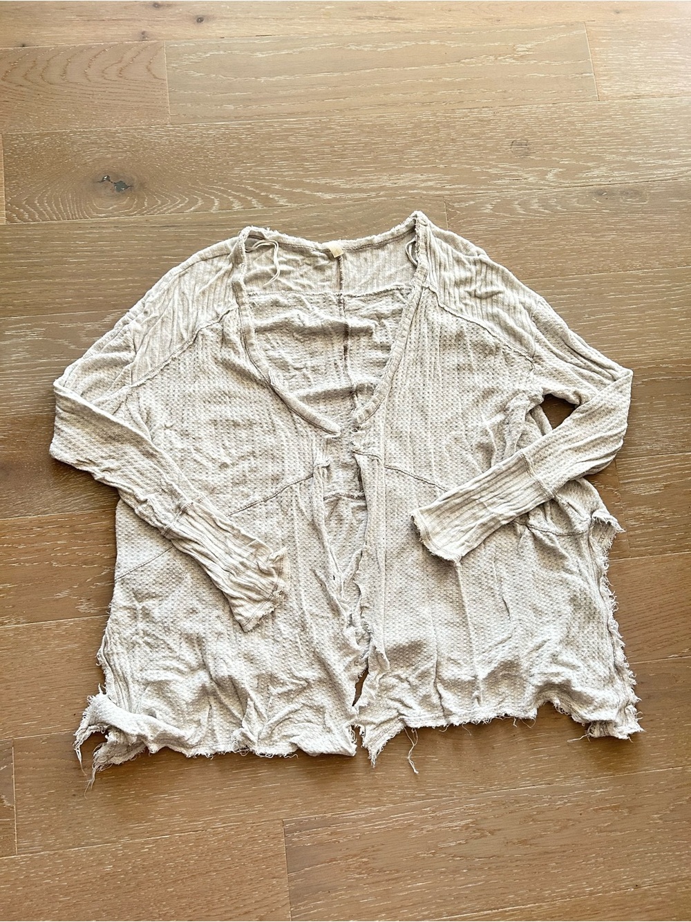 Free people Light Cream Waffle-Knit Tie-Front Women's Top
